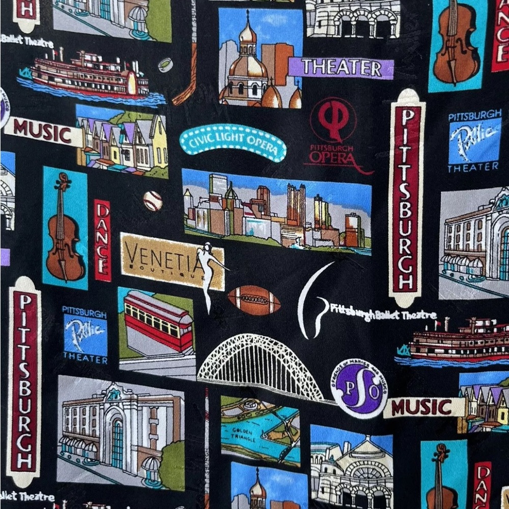 NICOLE MILLER Silk Scarf Pittsburgh Philadelphia Theater Opera Black Vintage 90s - Picture 2 of 5